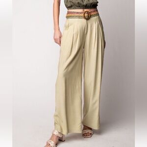 NWT Easel Spring Green Wide-Leg High-Waist Pants